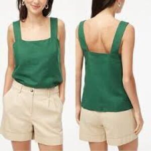 NWT J. Crew Linen Blend Emerald Green Square Neck Tank Top Large CA205